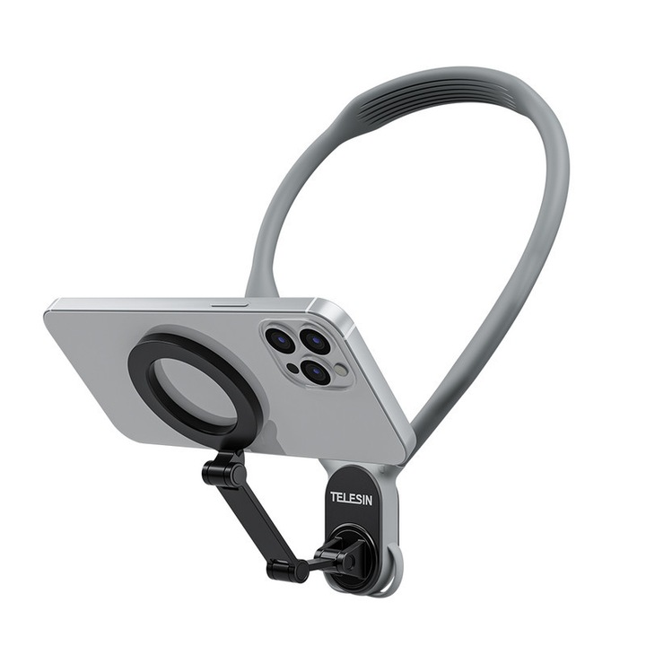 Магнитен държач за телефон за врата, TELESIN, регулируем, сив