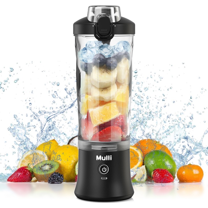 Преносим блендер Mulli 20oz с капак за пътуване | Акумулаторен персонален блендер с USB-C (304 остриета) | Смачка лед, протеинови шейкове, смутита | Дом, фитнес, къмпинг
