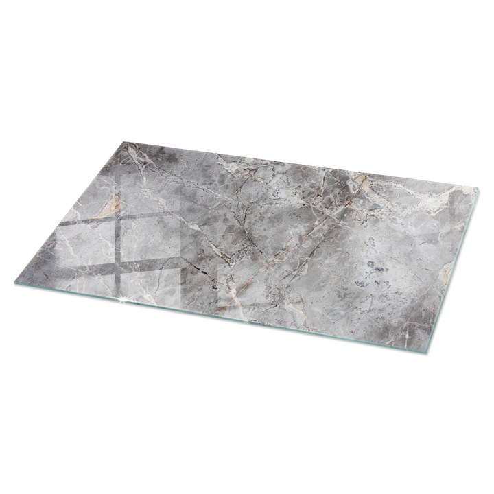 Blat de masa dreptunghi, Tulup, Model de marmura naturala, Gri, 140x70 cm, sticla securizata, 010010820090000077326
