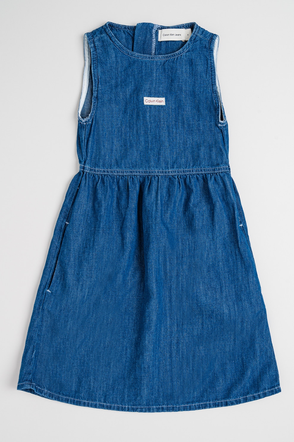 CALVIN KLEIN, Rochie evazata din denim din amestec de lyocell si in, Petrol, 164 CM