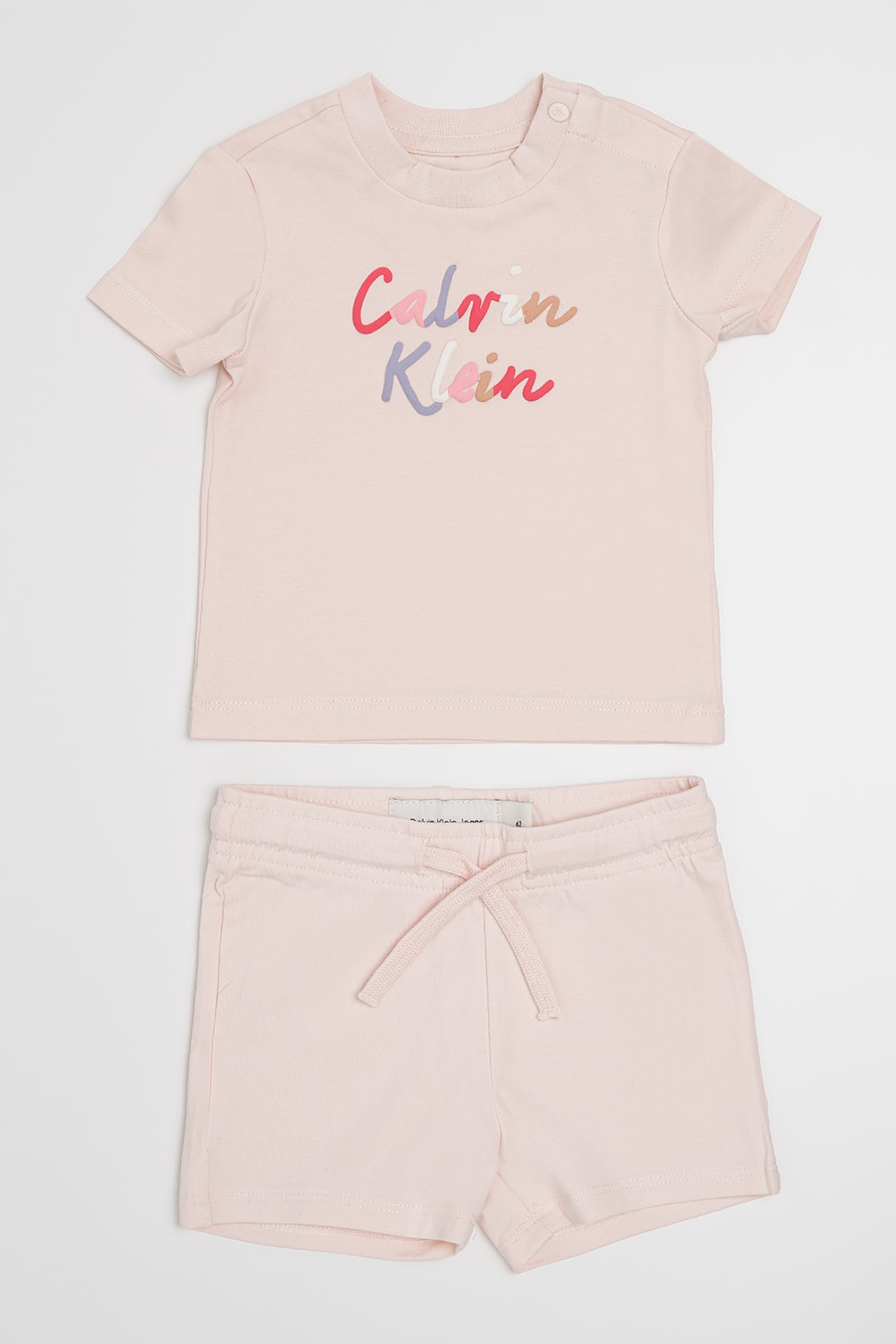 CALVIN KLEIN, Set de pantaloni scurti si tricou cu imprimeu logo - 2 Piese, Roz pal, 80 CM