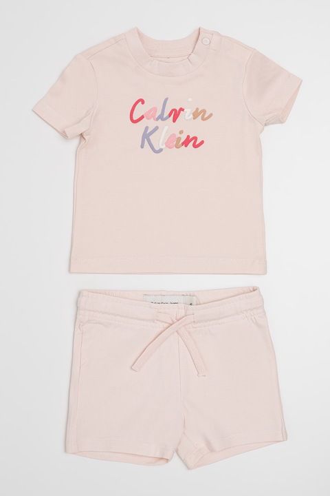 CALVIN KLEIN, Тениска с лого и къс панталон - 2 части, Бледо розово