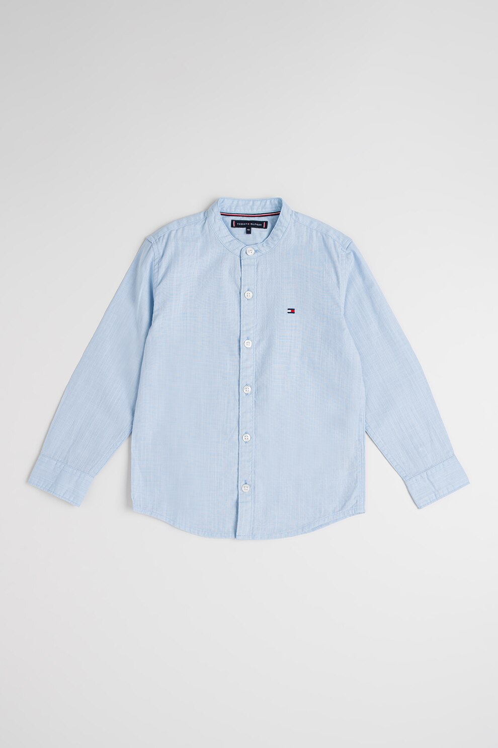 Tommy Hilfiger, Camasa de bumbac cu logo discret, Albastru deschis, 176 CM
