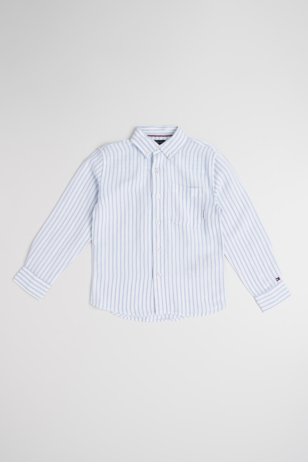 Tommy Hilfiger, Camasa din amestec de in cu dungi, Alb, Albastru deschis, 176 CM