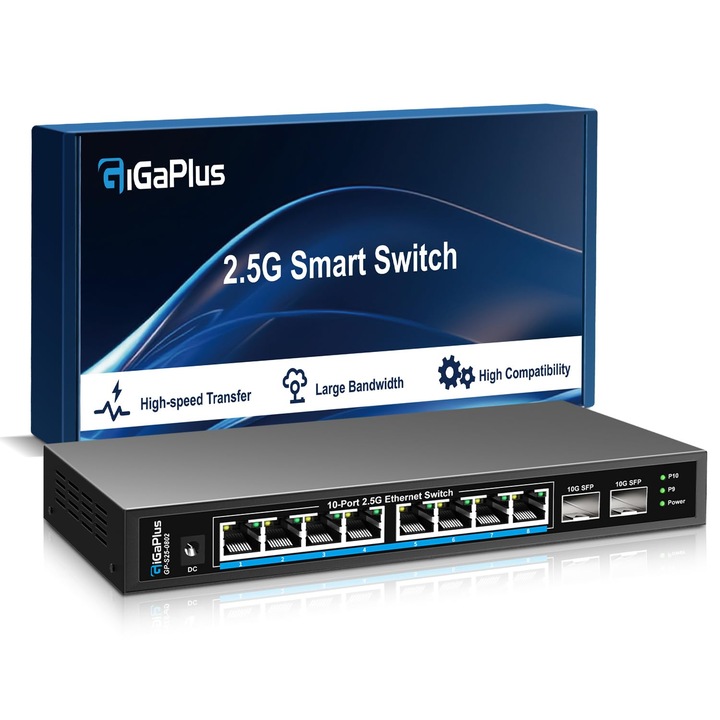 GigaPlus 10 portos 2,5 Gb-os router, ventilátor nélküli, Plug And Play, fekete