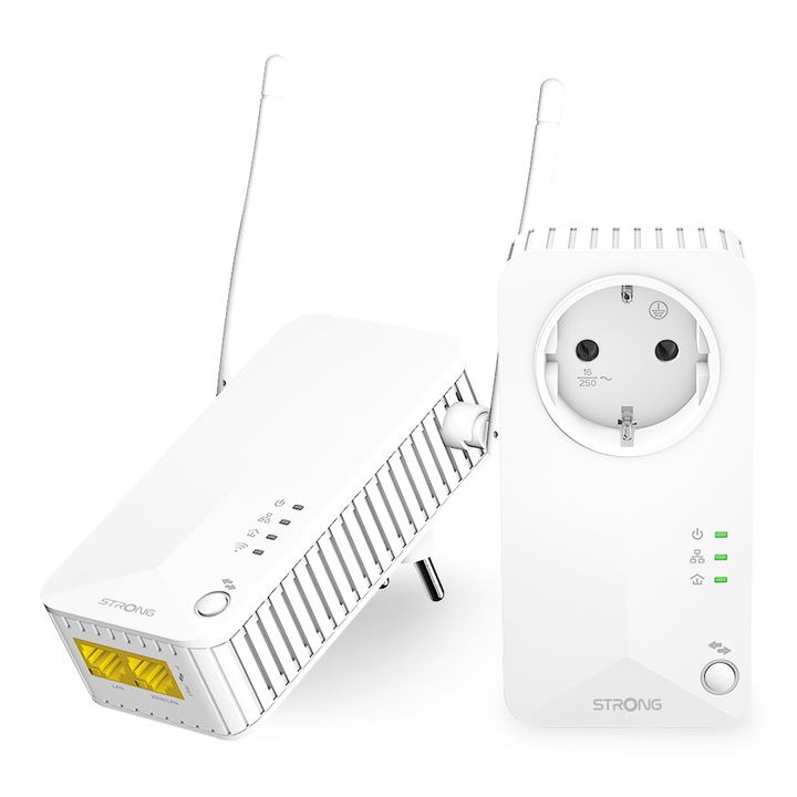 Strong Set Powerline 600 Duo Wi-Fi gamer router, 600 Mbps, 300 Mbps, fehér