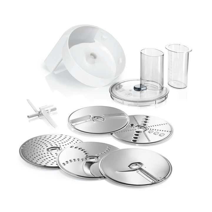 Комплект аксесоари Bosch Veggieve Muz5Vl1, резачка за непрекъснато действие, 5 диска, неръждаема стомана, 90 л
