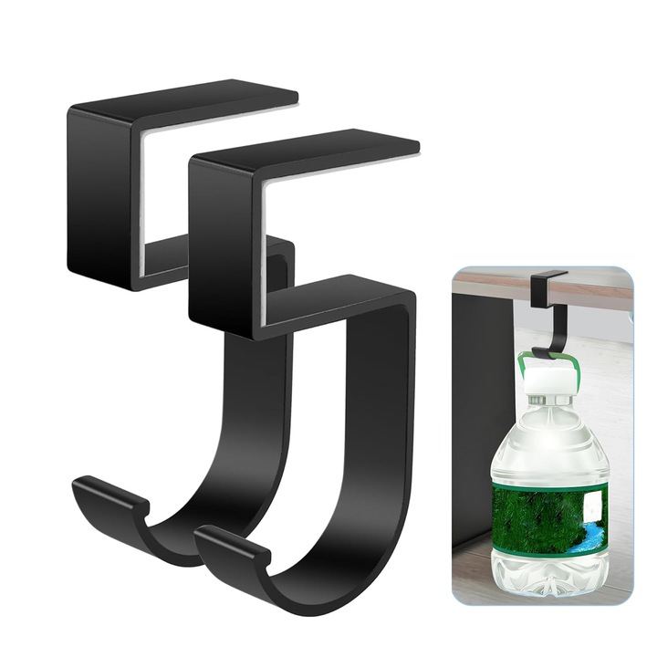 Set 2 suporturi pentru birou TREXORA, metal, negru, design minimalist