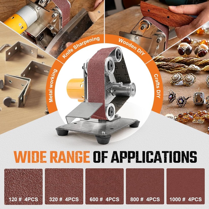 Mini slefuitor electric cu banda, WALALLA, 4000-9000 RPM, Reglare strangere si verticalitate, 7 setari de viteza, Design silentios, Antiderapant, Pentru slefuirea metalului, lemnului