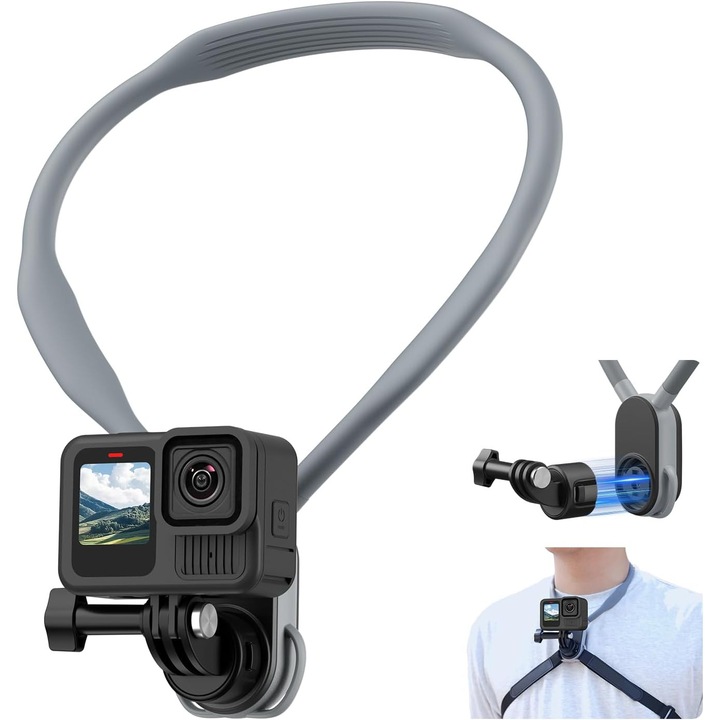 Стойка за камера Telesin, система за бързо освобождаване, каишка за закрепване, съвместима с GoPro и смартфони, сива