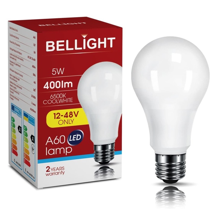 Bec LED niskonapciune A60 5W 12-48V AC/DC E27 6500K, BELLIGHT