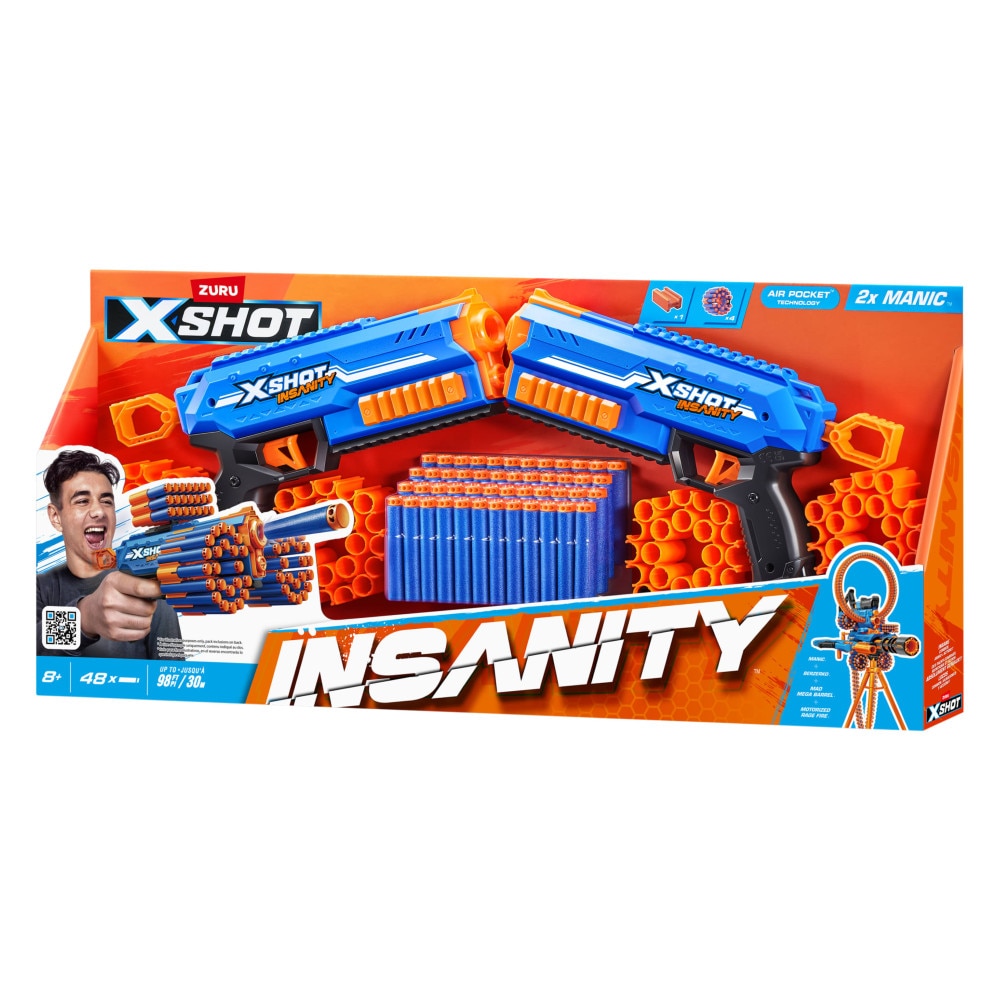 Pistol de jucarie X-Shot Insanity Manic, set 2x, 48 sageti, 30m