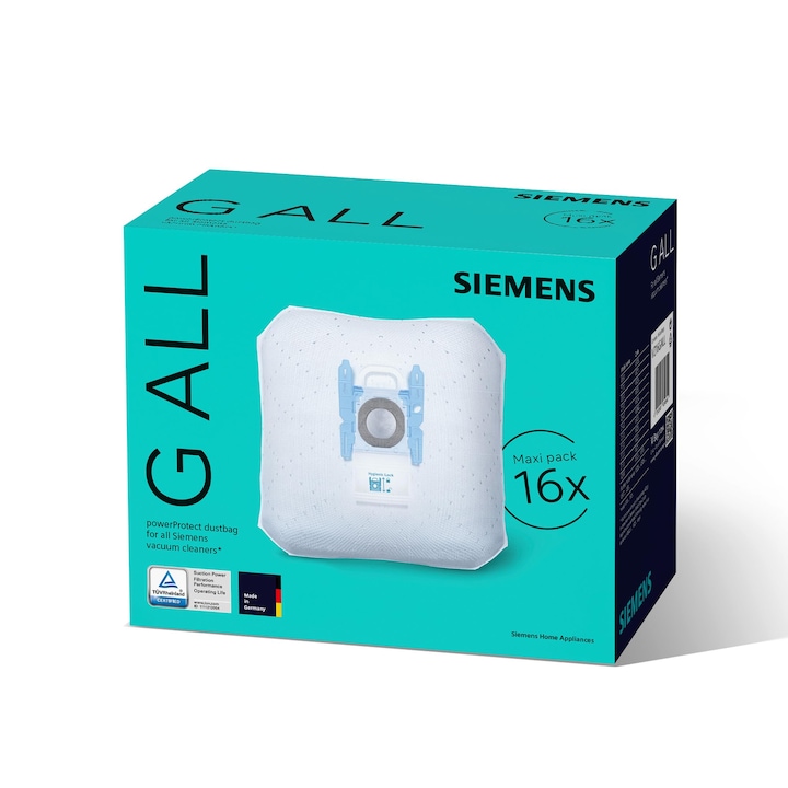 Saci De Aspirator Siemens 16X Powerprotect Tip G All Vz16Gall, Filtrare 99, 9% Praf Fin, Performanta De Curatare Mai Mare, Durata De Viata Cu 50% Mai Lunga, Potrivit Pentru Toate Seriile, Cu Exceptia Vs08 Si Vs01