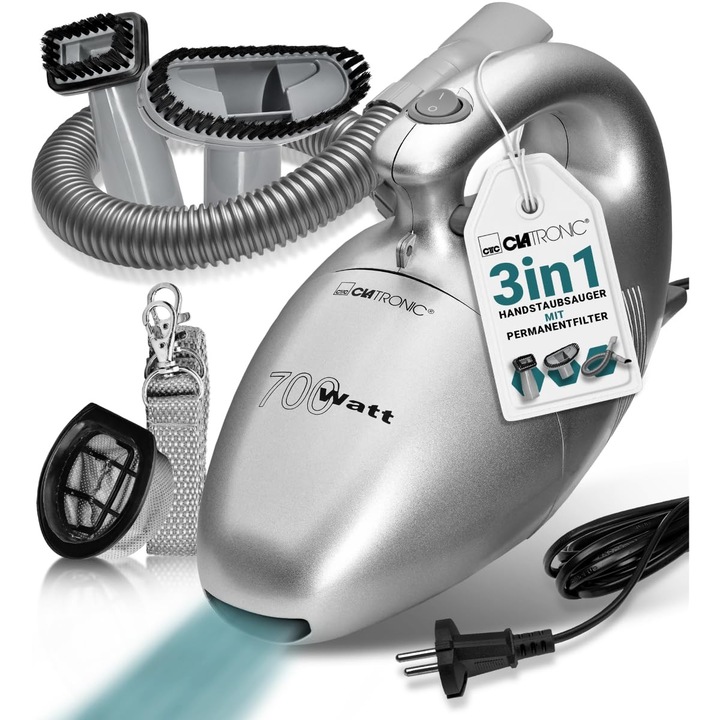 Aspirator De Mana Clatronic® Cu 700 Wati Si Greutate Redusa, Aspirator Pentru Aspirarea Tapiteriei, Masinilor, Computerelor Si Multe Altele., Aspirator Cu Cablu De 6 M Si Filtru De Praf Permanent, Inclusiv Accesorii, Hs2631