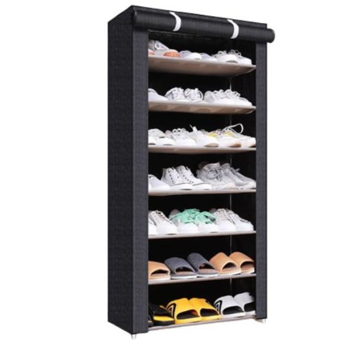 Метален шкаф за обувки, черен, сгъваем дизайн, многофункционална употреба