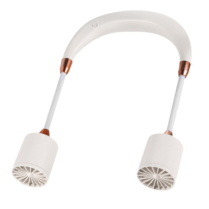 Hordozható nyakventilátor, USB töltés, hosszú üzemidő, ideális kültéri tevékenységekhez, kompakt és könnyű, fehér