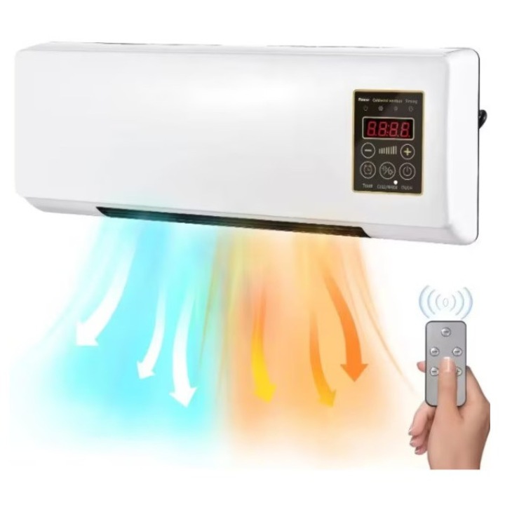 SELLING DEPOT, Hordozható Mini Légkondicionáló, 2 az 1-ben, Falra Szerelhető, Hűtési és Fűtési Funkcióval, 1200 W, 16–40°C Tartomány, Távirányítóval, Fehér Szín