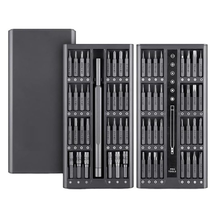 Set Surubelnita de Precizie 63 in 1, SINBINTA, Maner aluminium 360°, Magnetica, Maner ergonomic, Rezistenta si precizie, Pentru electronice, electrocasnice, mobilier, Otel/Aliaj de aluminiu, 19.4x9.5x3cm, Negru