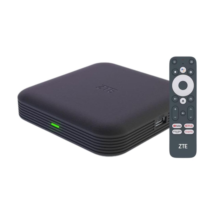 Zte 4K Android TV 10 TV Box, Wi-Fi, Bluetooth 5.0, съвместим с Google Assistance и гласово управление, съвместим с Chromecast, съвместим с Youtube, Netflix, Prime Video
