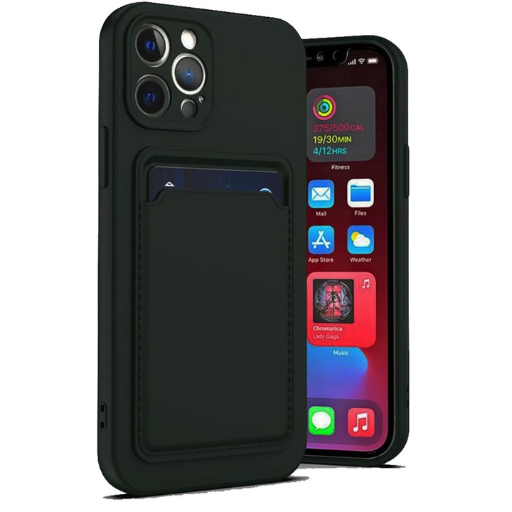 Huawei P Smart 2021 SlimCard pénztárca tok, kártyatartó, rugalmas szilikon, sima felület, csúszásgátló, könnyen felhelyezhető, teljes fedés, karcálló, nélkülözhetetlen kiegészítő, utazási kártyához / személyi igazolványhoz alkalmas, fekete