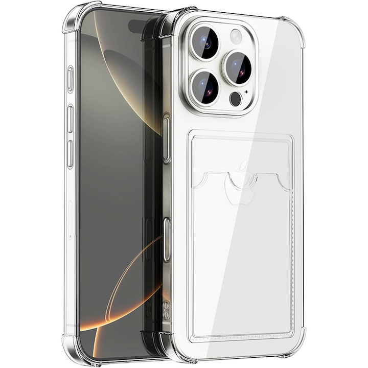 Калъф за Apple iPhone 7G/8G/SE 2020 SlimCard - портфейл, държач за карти, гъвкав силикон, гладко покритие, противоплъзгащ се, лесен за инсталиране, защита от надраскване, основен аксесоар, подходящ за транспортиране на карти/лична карта, прозрачен