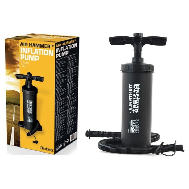 Bestway 37 cm-es kézi felfújópumpa, 3 cserélhető fejjel, leeresztő funkcióval, 1300 cm3