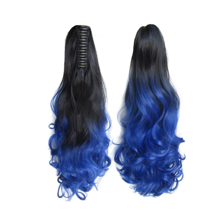 1 buc extensie coada de cal, extensie de par sintetic, extensie coada de cal gheara cret ondulat clip in hairpiece ondulat coada de cal extensii de par cozi de cal lungi pentru femei, 55 cm, 160 gram, negru albastru