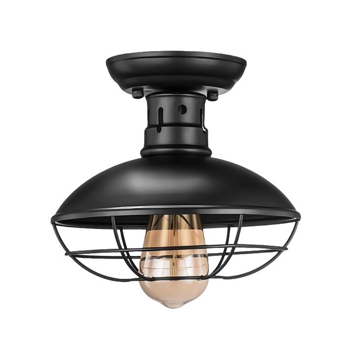 Plafoniera retro, durata de viata 50000H, cu bec LED, instalare simpla, potrivita pentru mai multe scene, tip cusca, negru