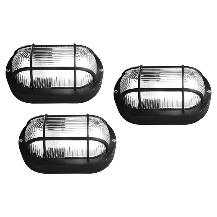 Set de 3 lampi bullseye (bulleye) (negre, E27, aspect industrial, impermeabile)
