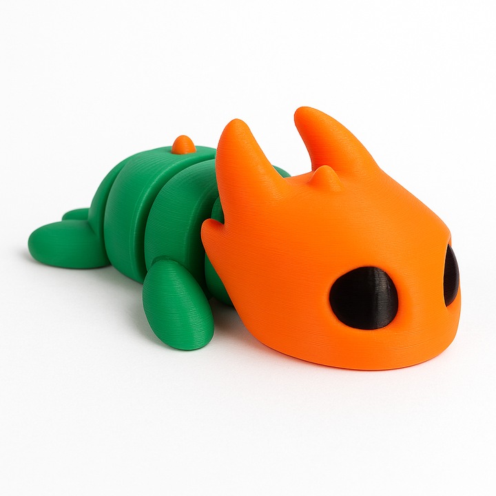 Шарнирна фигурка на дракон, 10 см, оранжево-зелена, антистрес играчка, изработена от PLA
