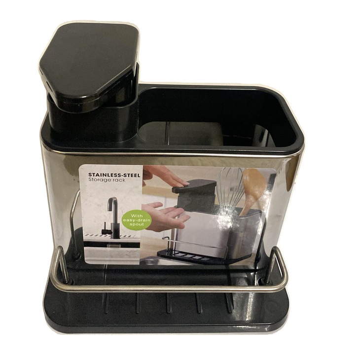 Suport tacamuri din INOX cu dispenser sapun lichid, 18 x 13 x 19 cm