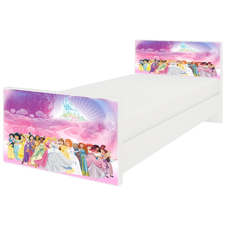 Pat copii Royal Tip Printese 144x75x62 cm, ALB, 2-8 ani