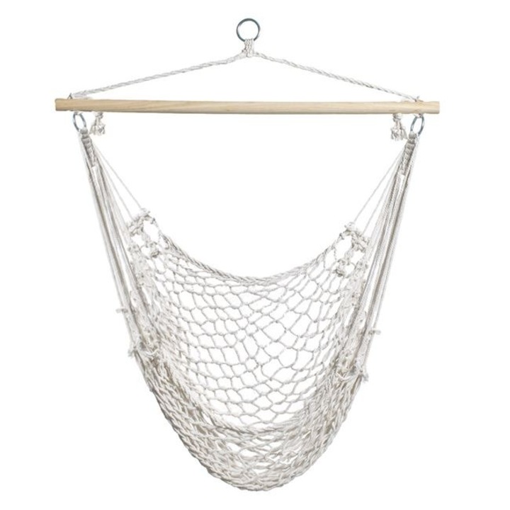 ANTBRO® Bézs Függő Hintaszék Makraméval és 2 Párnával 100x130x110cm, ideális dekoráció otthonra és kertbe, kerti teraszra