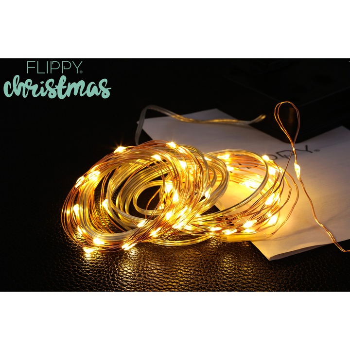 Instalatie Craciun, 5 metri, 50 de LED-uri, alb cald, cu energie solara, fir de cupru, liniar, interior/exterior, Danex