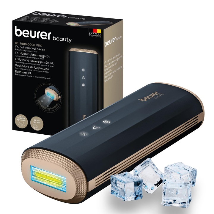 Beurer IPL 7800 Cool Pro szőrtelenítő készülék hűtőtechnológiával, 5 intenzitási szinttel, akár 1 millió fényimpulzussal, karokra, lábakra, arcra, bikinivonalra és hónaljra, férfiaknak és nőknek