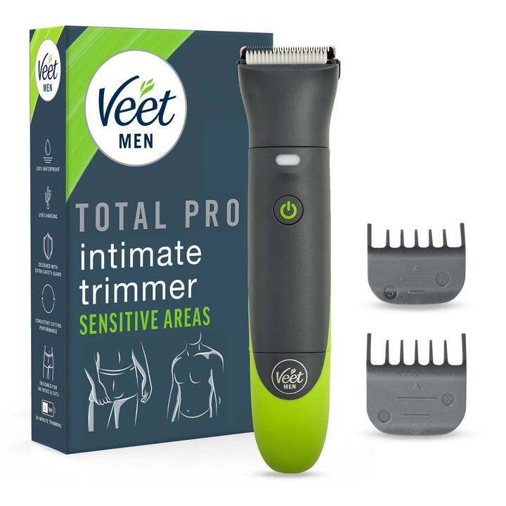 Veet Men Intim Trimmer - Intim borotva férfiaknak - Intim és test borotva intim területre, arcra, hónaljra és felsőtestre - Vízálló trimmelő és borotva férfiaknak