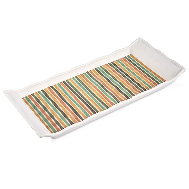 Табла за сервиране Orion, 29,5x13см, бяла, с цветни райета отвътре