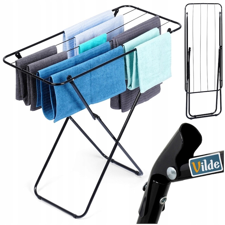 Uscator De Rufe, Vilde, 93x43x88 cm, Structura Metalica, Rezistent La Umiditate, Usor De Depozitat, Pliabil, Materiale De Inalta Calitate, Negru