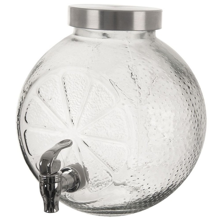 Borcan Pentru Bauturi, Orion, 5.4L, 22x23 cm, Sticla, Inchis, Usor De Utilizat, Universal, Argintiu