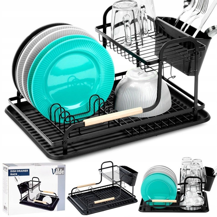 Suport Pentru Vase, Vilde, 48.5x32x23.5 cm, Constructie Pe Doua Niveluri, Fabricat Din Metal, Raft Detasabil Pentru Tacamuri, Design Modern In Stil Loft, Materiale De Inalta Calitate, Negru