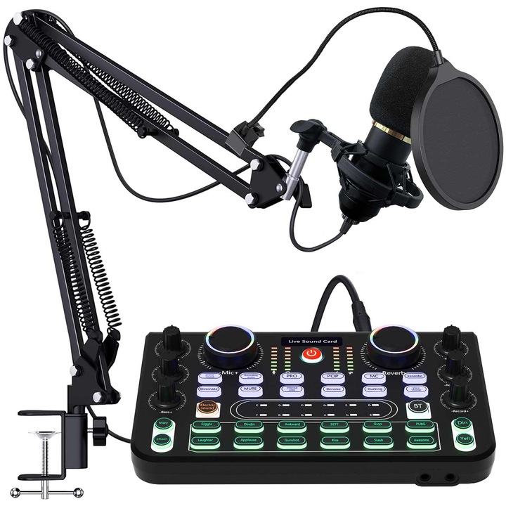 Миксер комплект със звукова карта, DJ контролер, микрофон BM800, безжичен, RUBEHOOW