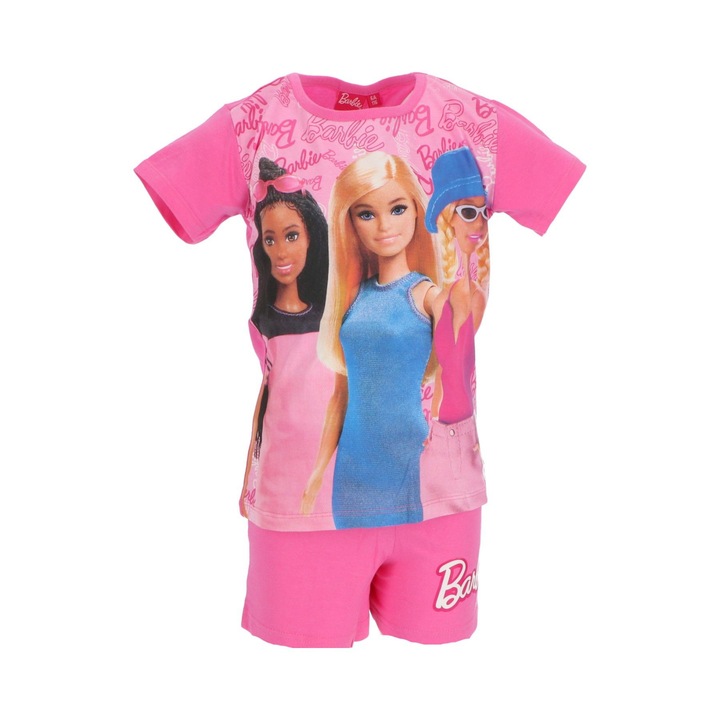 Pijama scurta din bumbac pentru fete, Barbie 30546, Roz
