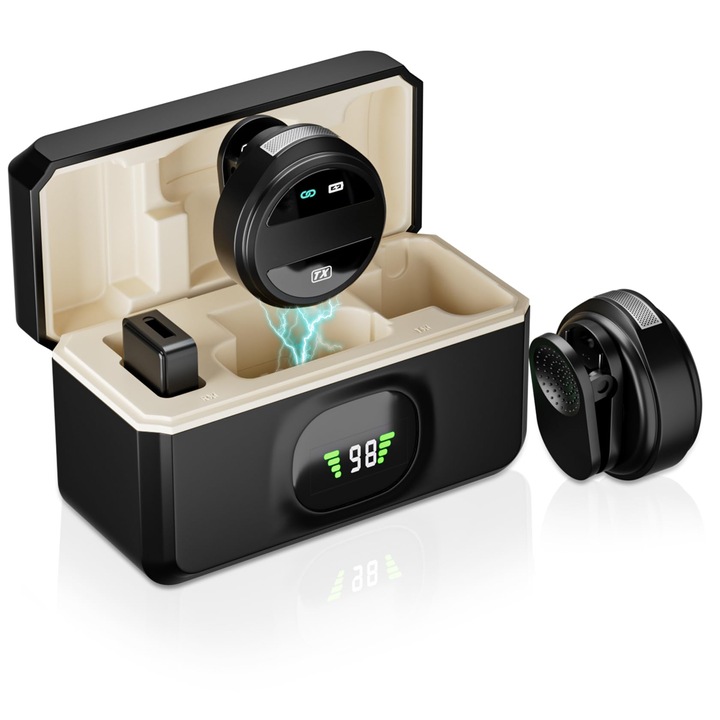 Vanzavanzu vezeték nélküli csíptetős mikrofon, Bluetooth, mindenirányú, 30 méteres hatótávolság, 8 óra lejátszási idő