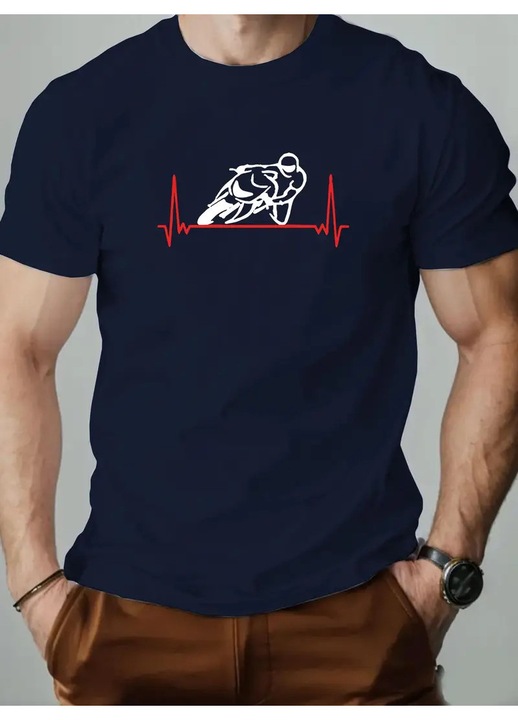 Мъжка тениска PARUNIV, My Heart is Moto, Тъмносин, M