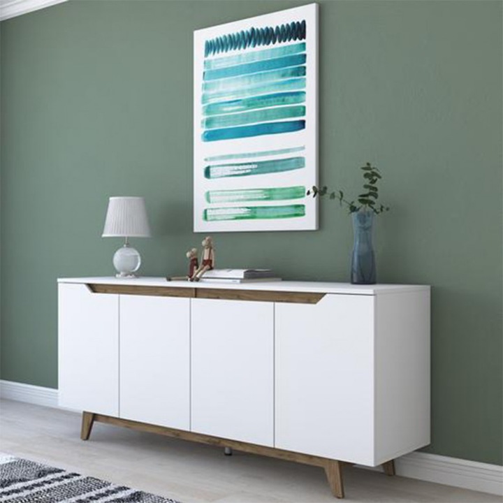 Бюфет Avenza Home CBX046, Модерен стил, Скандинавски, Бял - Орех 180x45x78.5 см