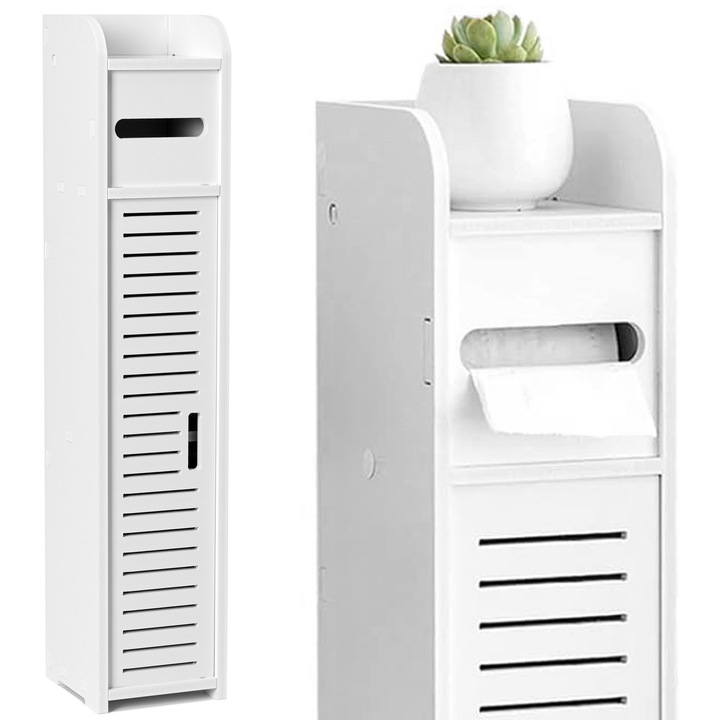 Safa de baie Ibiza alba, cu 1 usa, 4 polite, loc pentru hartie igienica, 80x16,5x17cm