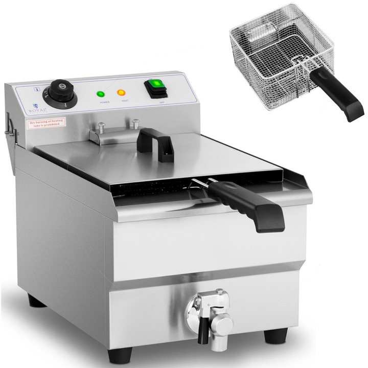 Friteuza electrica Royal Catering RCEF-13EHB, 13 l, 3200 W, 60-200°C, cu robinet de evacuare