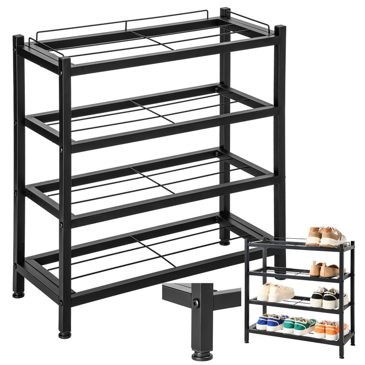 Regal pentru pantofi, Viena, 4 niveluri, negru, 60x25x62cm