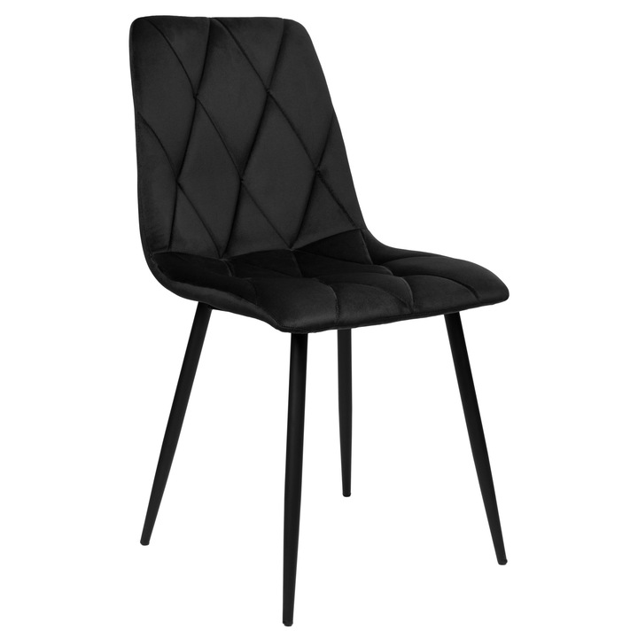 Scaun tapizat, model Madison, negru velvet, picioare metalice, stil loft, dimensiuni 88x44x56cm
