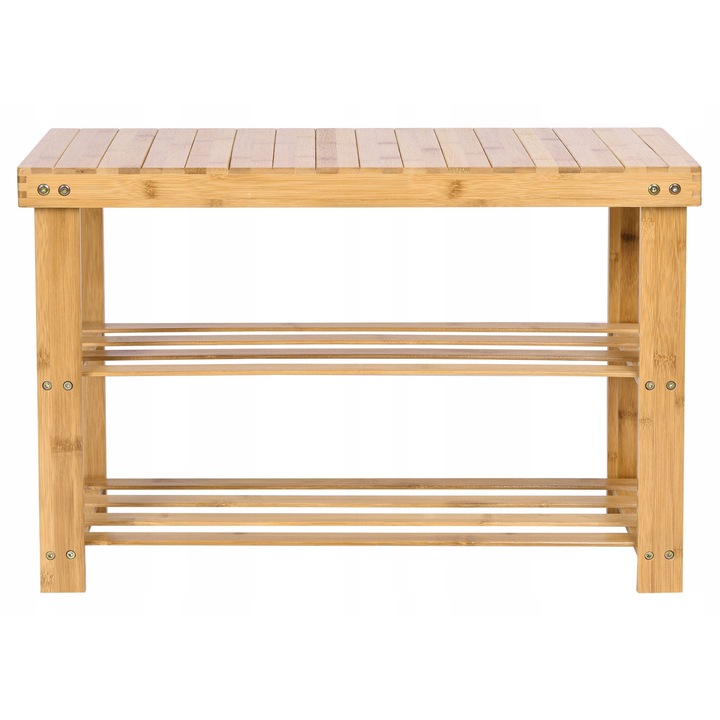 Banca din bambus cu rafturi pentru incaltaminte, 2 niveluri, culoare naturala, 68,5x28x45cm
